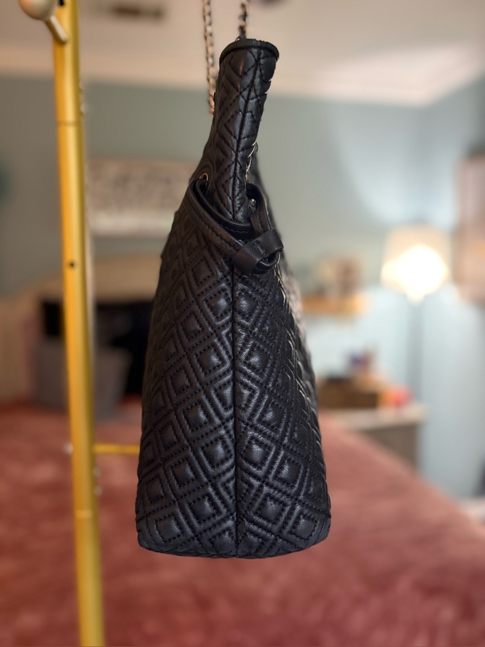 Tory Burch Quilted Diamond Marion Slouchy Tote Bag Black - Picture 5 of 9